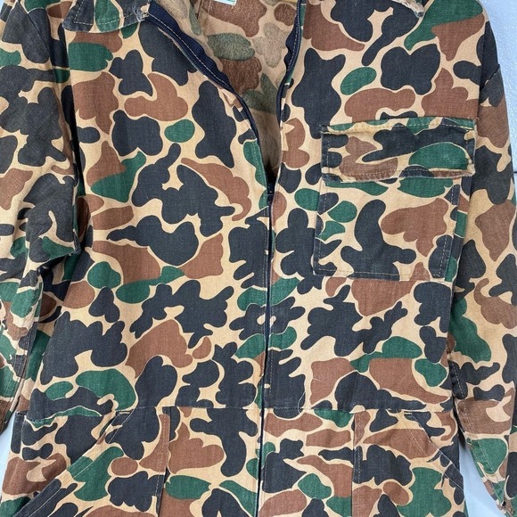 Vintage 80s Game Winner Duck Camo Full Body Jumpsuit Front Zip Men's Size Large - Picture 4 of 10
